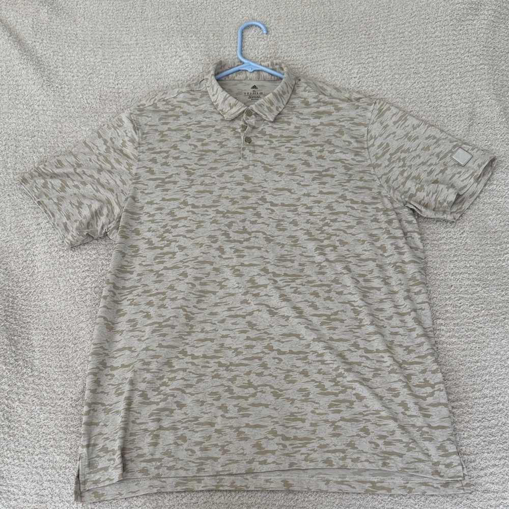 Adidas Men's Golf Polo - Tan/Grey Camo Pattern Polo Shirt